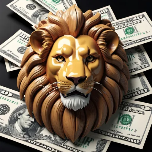 Prompt: Realistic 4k logo of a regal lion, crypto, dollar bills