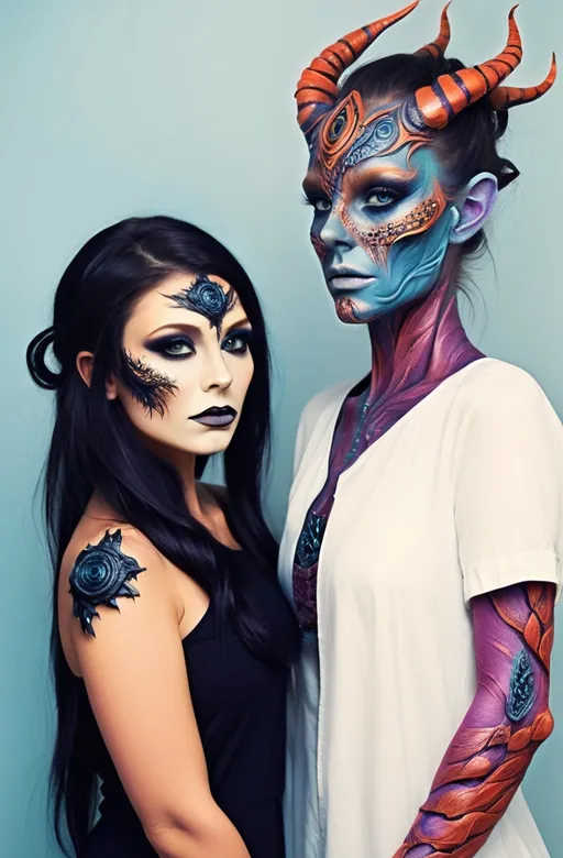 Prompt: Intricate special effects makeup, creating a fantastical creature with vivid details