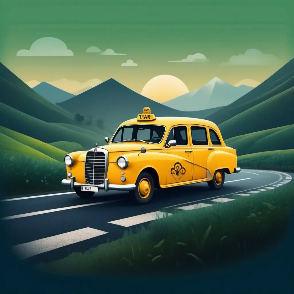 Prompt: ChatGPT

A minimalist yet stylish logo for the taxi service "CamiñoTaxi" in a light theme, designed as a surreal collage of modern and vintage materials. The central element is a yellow taxi car, stylized to resemble the scallop shell of the Camino de Santiago, crafted in a steampunk-inspired aesthetic with metallic textures, gears, and intricate clockwork details. The car is surrounded by soft green hills and winding roads, accented by watercolor textures for the background. Subtle light flares and flowing, organic shapes convey the idea of a sunny journey through Galicia's landscapes. Add elements of coastal scenery, such as abstract waves or lighthouse silhouettes, to highlight the regional connection.