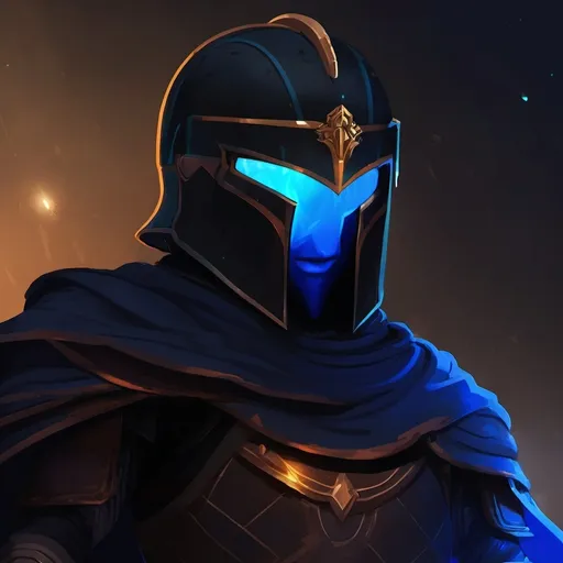 Prompt: A young spartan general. shadow entity. He wears a black hoplite armor and helmet. Black hair. Glowing blue eyes. No face. Dark background. D&d art. 2d art. 2d. Detailed. 