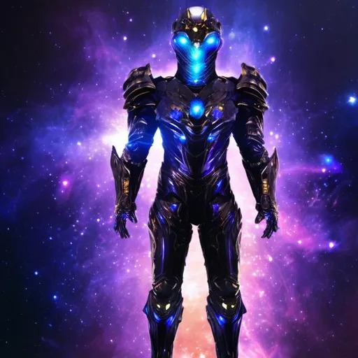 Prompt: full body, full view, cosmic wings, space background, masculine, cosmic humanoid, cosmic armor, mysterious, cosmic face, cosmic glowing eyes.