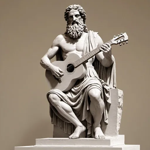 Prompt: Tmolos the Greek primordial god of Mount Tmolos with a guitar in his hands.