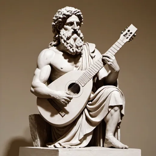 Prompt: Tmolos the Greek primordial god of Mount Tmolos with a guitar in his hands.