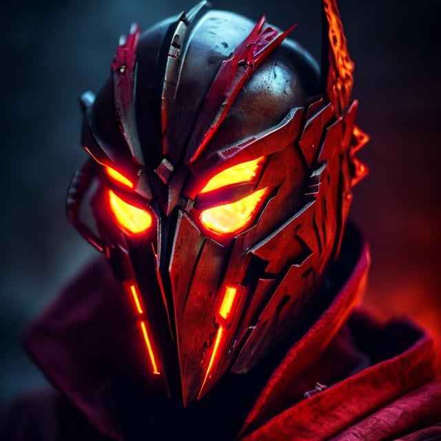 Prompt: crimson wings, demon, unholy, hellish background, dark dimming light, masculine, humanoid, crimson armor, mysterious, face covered, masked helmet, red glowing eyes.