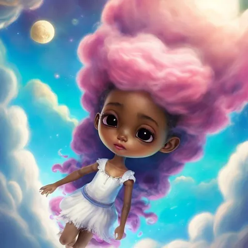 Prompt: Amelia is a black girl. In the enchanting realm of Skyhaven, where dreams and reality intertwined, fluffy clouds cradled the fortunate dreamers. These clouds, like floating beds of cotton candy, swayed to a celestial lullaby under the golden sun's pastel hues. Amelia, a curious dreamer, discovered Skyhaven's secret passage, experiencing weightlessness as she stepped onto the clouds. The soft sun rays caressed her face, and as she drifted into slumber, tangible dreams in the form of luminous butterflies embraced her. In this timeless haven, Amelia soared with butterflies, painted wishes in the sky, and danced among stars on moonlit clouds. Nights adorned with fireflies and a watchful moon wove silver threads into dreamers' fabric, free from worries. At dawn, gentle sun rays awoke dreamers, leaving a lingering serenity. Descending, Amelia carried Skyhaven's magic to the waking world, finding solace in the soft clouds and warm sun, anticipating the nightly canvas of celestial dreams.