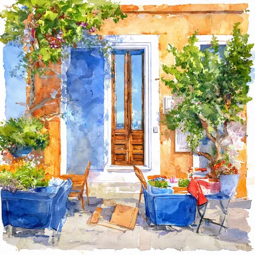 Prompt:  St-Tropez in sharp organic watercolor style