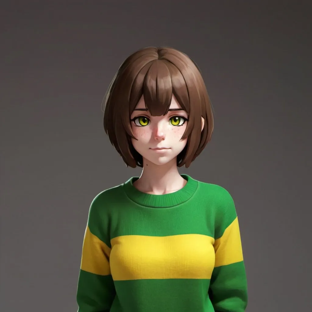 chara from Undertale wearing a green sweater with ye...