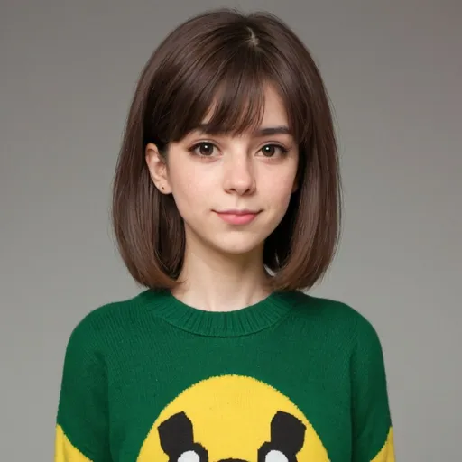 Prompt: Chara from Undertale wearing green sweater with horizontal yellow line