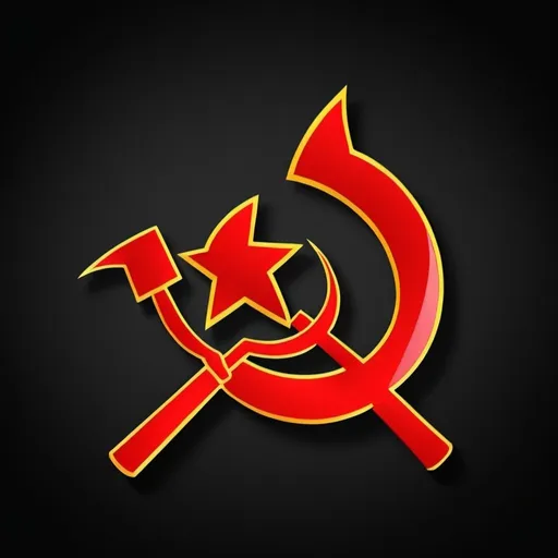 Prompt: hammer and sickle black background communism
