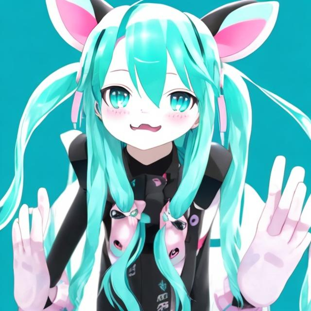 Prompt: hatsune miku cat