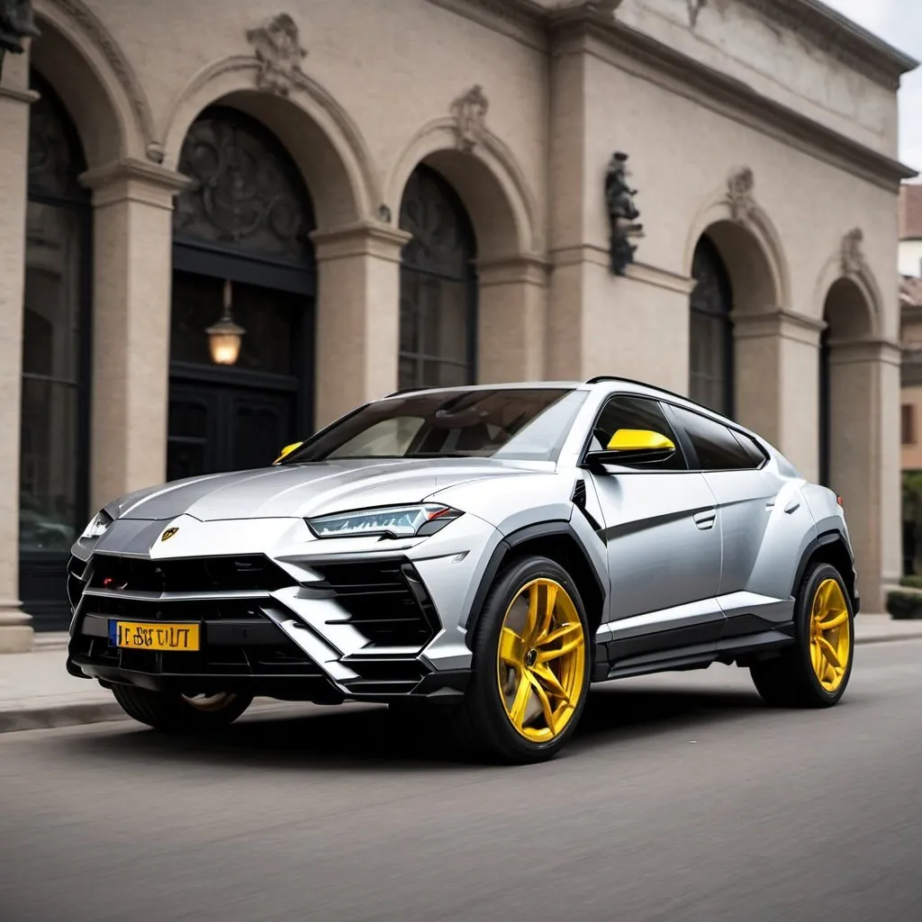 Prompt: a lamborghini urus with an electric plug