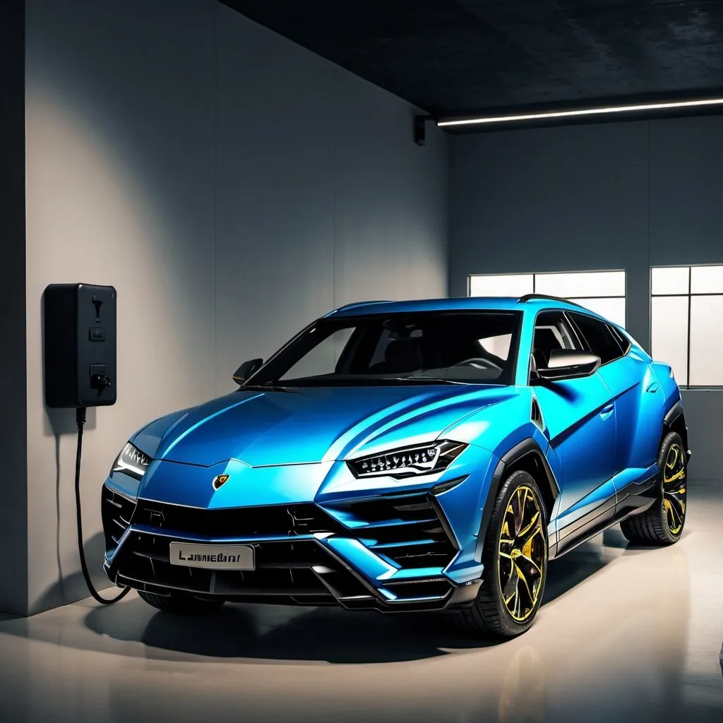 Prompt: a lamborghini urus with an electric plug