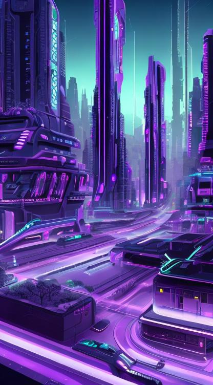 Prompt: Neon purple future city with cars