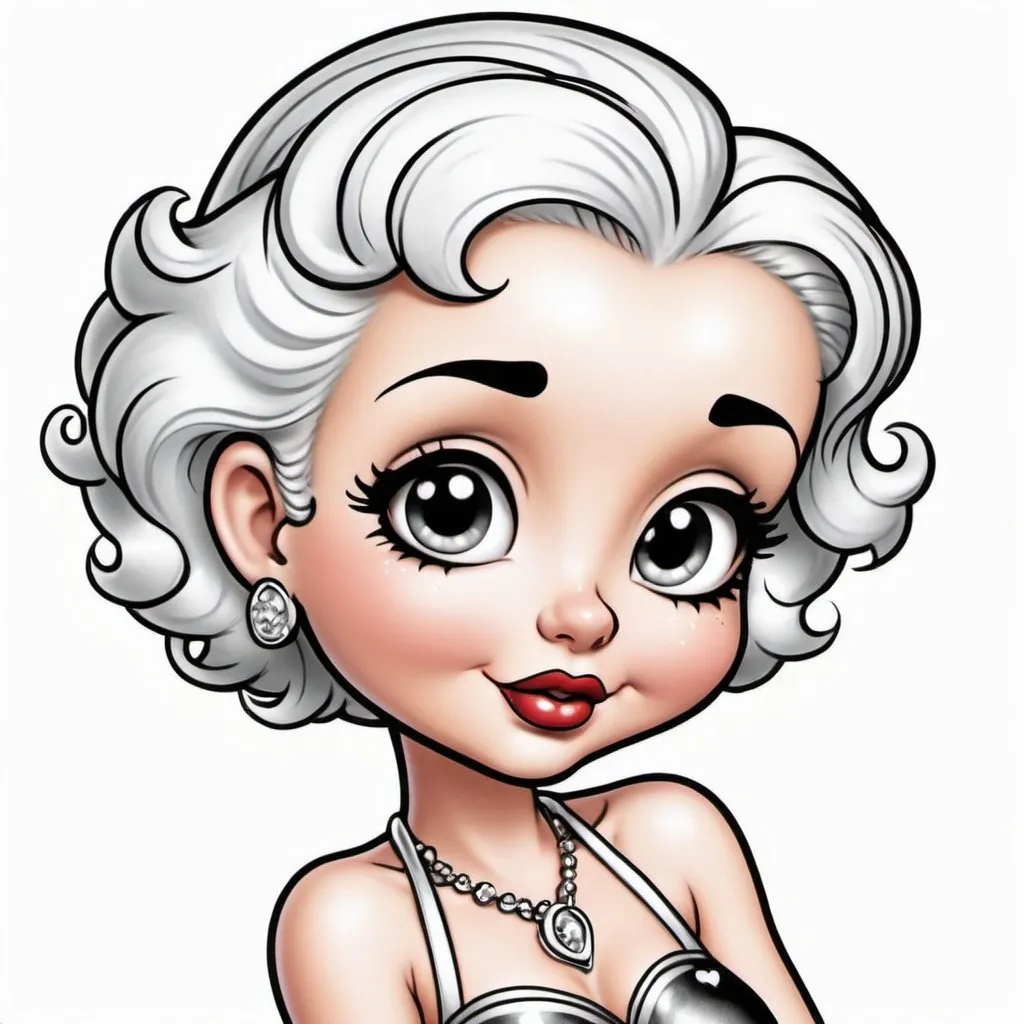 Prompt: Betty boop cute Betty boop light colour hair for colouring in  light background no colourd picture 