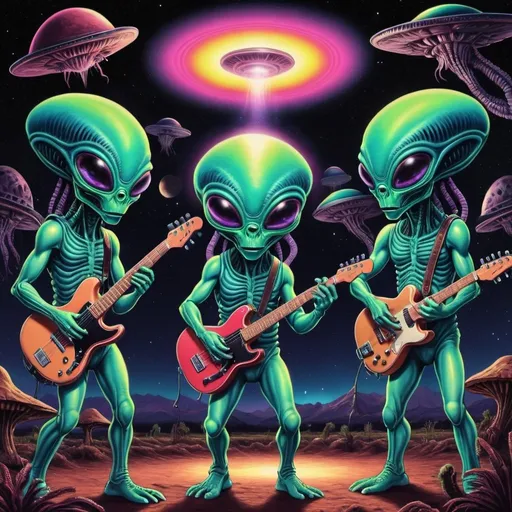 Prompt: Aliens playing cumbia psychedelic