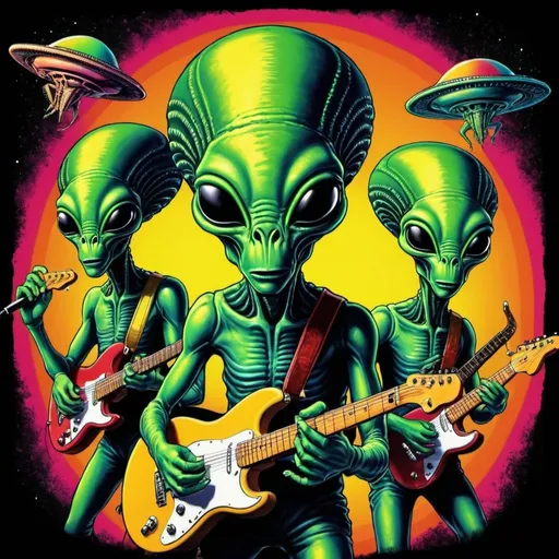 Prompt: Aliens playing reggae ska psychedelic