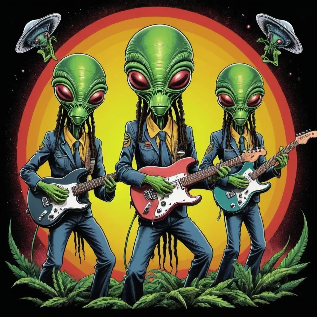 Prompt: Aliens playing reggae ska psychedelic