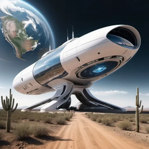 Prompt: Photorealistic picture of the future technology, make the picture seem as if the future bring new communication techology and spacecraft. Have the picture scene be somewhere in Mexico
