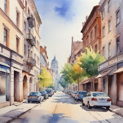 Prompt:  landscape in city street, watercolor