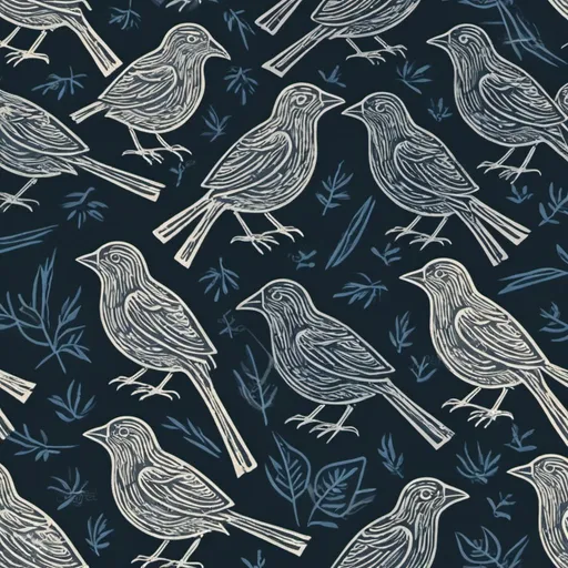 Prompt: bird seamless pattern, linocut style