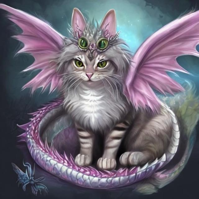 Prompt: Realistic cat/dragon with fairy wings 