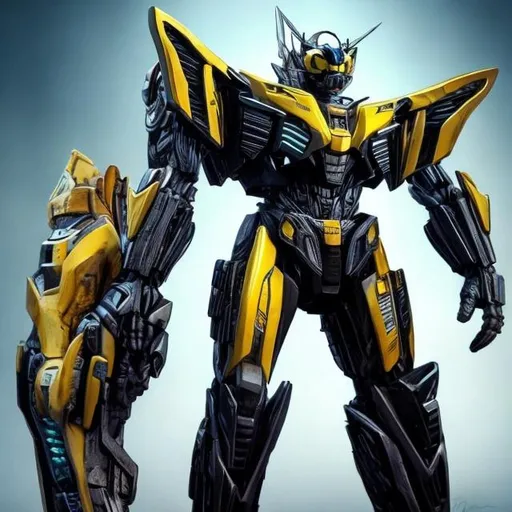 Prompt: Realistic Transformers bumblebee x cybercat 