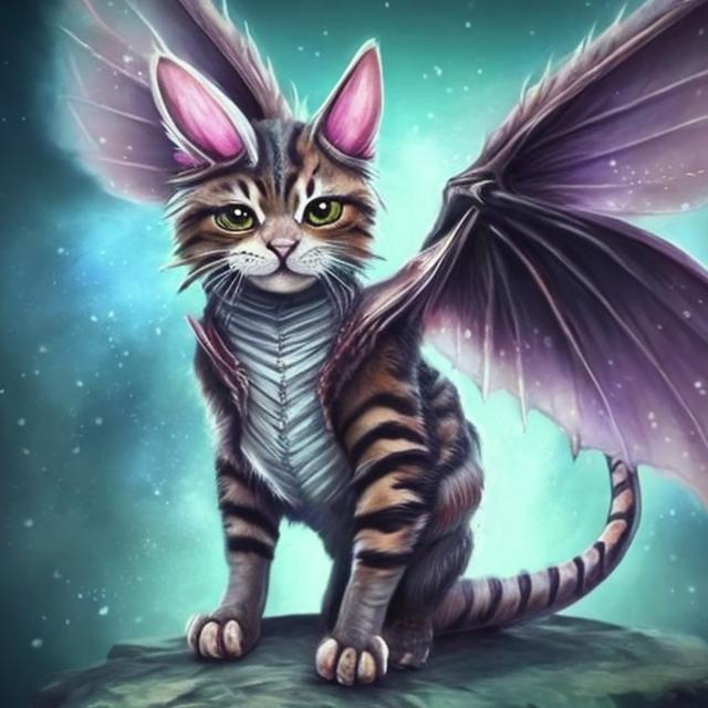 Prompt: Realistic cat/dragon with fairy wings 