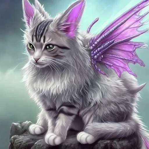 Prompt: Realistic cat/dragon with fairy wings 