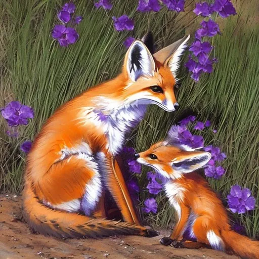 Prompt: kitsuni fox white orange purple
