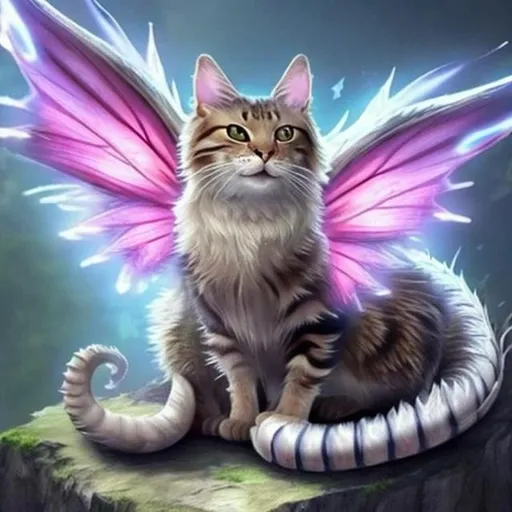 Prompt: Realistic cat/dragon with fairy wings 
