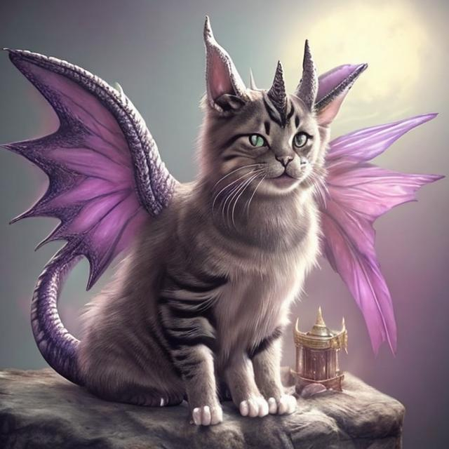 Prompt: Realistic cat/dragon with fairy wings 