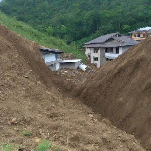 Prompt: Landslide in the habitation area.