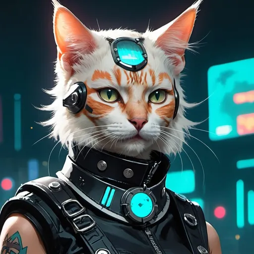 Prompt: Cyberpunk comic retro style, a beautiful female cat with punk collar.