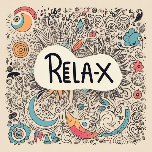 Prompt: Relax. (minimalistic artwork around this word) in a style of a poster with doodles all around it and make it slightly hippy festival vibe