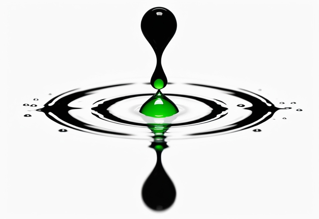 Prompt: a black and white image of a drop of water with a drop of liquid on it's side, Enguerrand Quarton, precisionism, green, a digital rendering