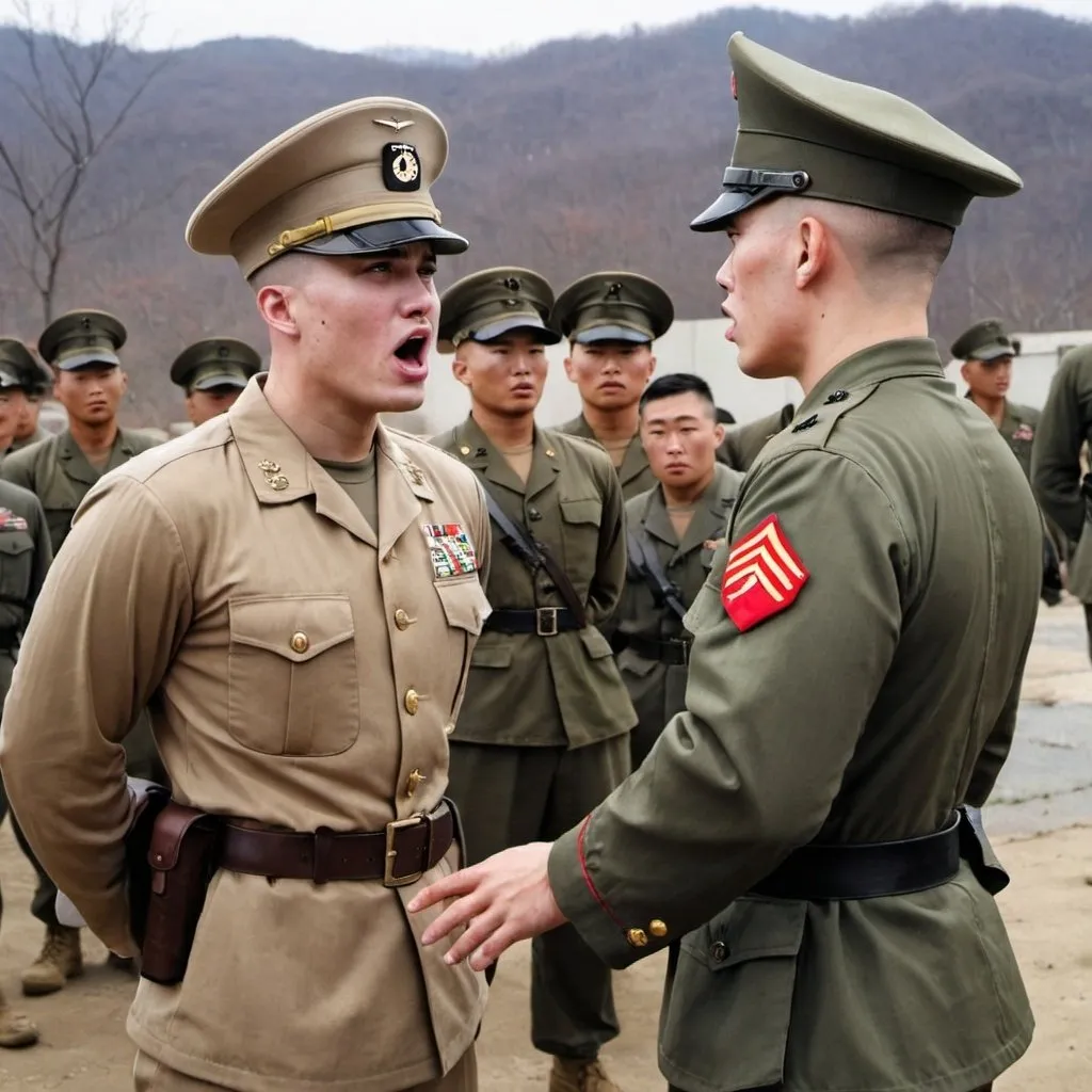 Prompt: A US Marine, deployed in Korea who is arguing with his commander.
