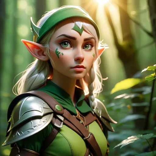 Prompt: Elf ranger in a mystical forest around sunlight