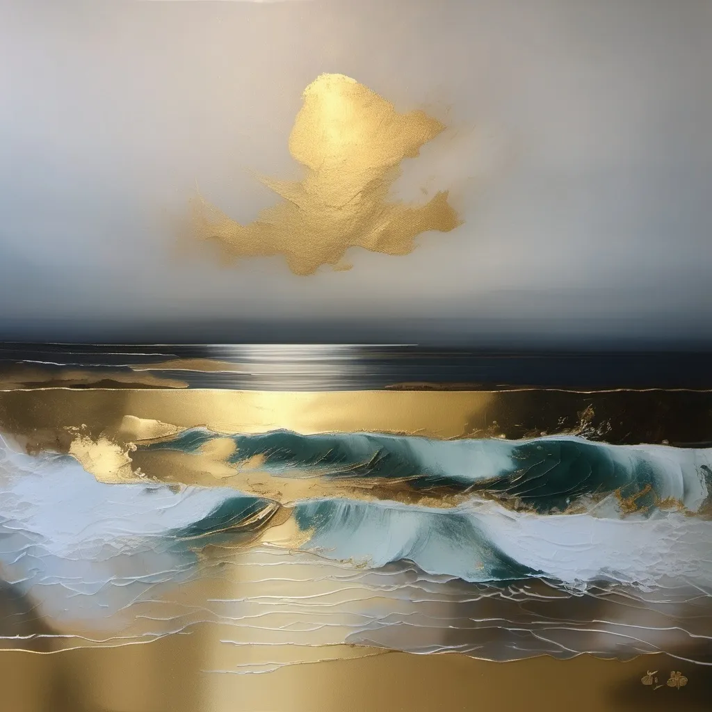 Prompt: Seascape with gold highlights