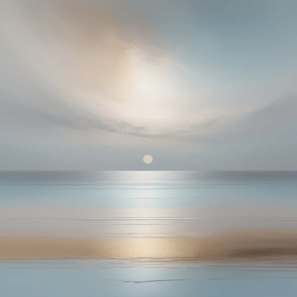 Prompt: Pastel abstract seascape, soft pastel tones,  gray, blue, and brown and gold minimalist
 artistic style, elegant and refined textures, evenin lighting, serene mood, ultra-detailed, high resolution, 4K quality.