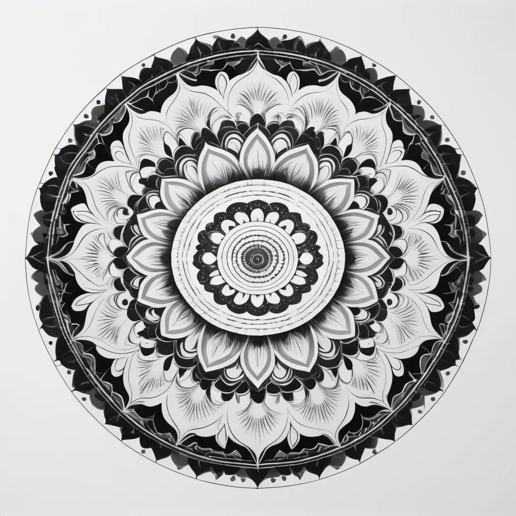 Prompt: A black and white mandala and white background