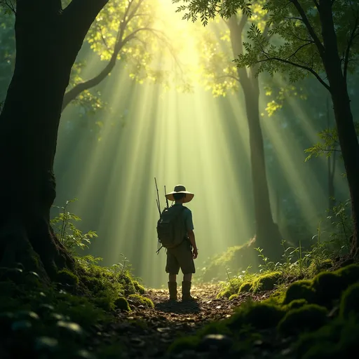 Prompt: Elf ranger in a mystical forest around sunlight