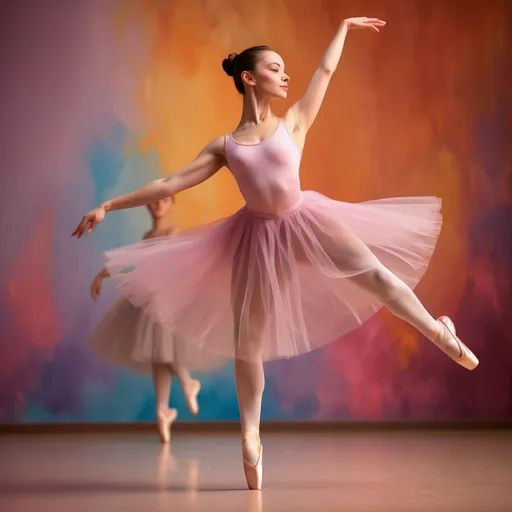 Prompt: (a strong and determined woman), single mother, ballet pose, focused expression, vibrant background, bright and uplifting colors, warm and optimistic atmosphere, stylish yet modest clothing, representing hard work and perseverance, soft lighting enhancing emotions, children playing nearby, conveying love and family, high-quality, ultra-detailed, heartwarming scene.