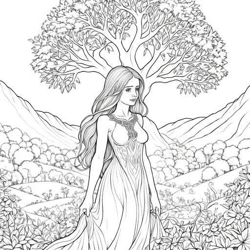 Prompt: a tree of life , a hounting lady looking for help


