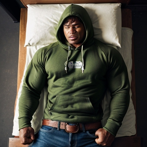 Prompt: Man Hulk Brown With Hoodie And Denim Belt Sleeping