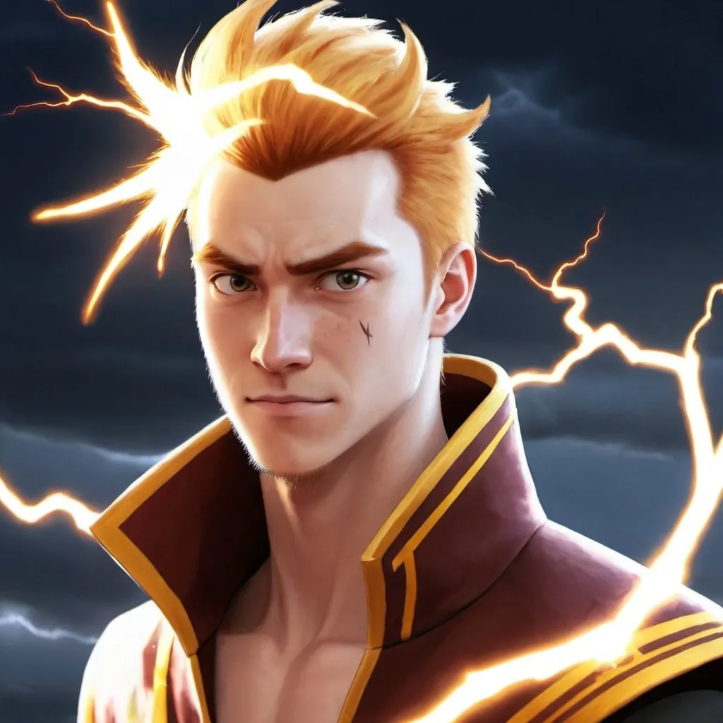 Prompt: lightningbender but a guy and make him have hair




