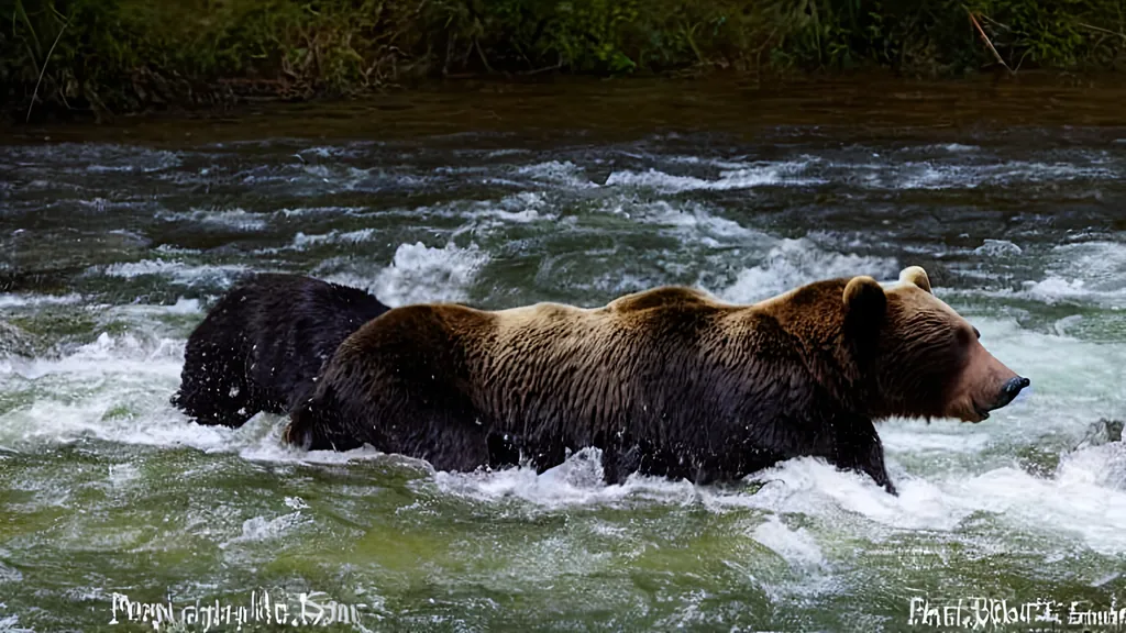 Prompt: Bear hunting salmons on river