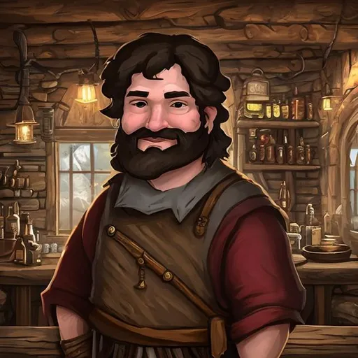 Prompt: A profile picture for Troy Messer, the aubergist at the One-Eyed Wolf Tavern in our medieval fantasy universe, is a character steeped in the rustic charm of the realm. With a hearty disposition and a passion for culinary artistry, Troy takes great pride in being the tavern's aubergist.