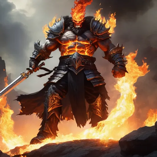 Prompt: D&D fantasy fire giant brandishing flaming black sword