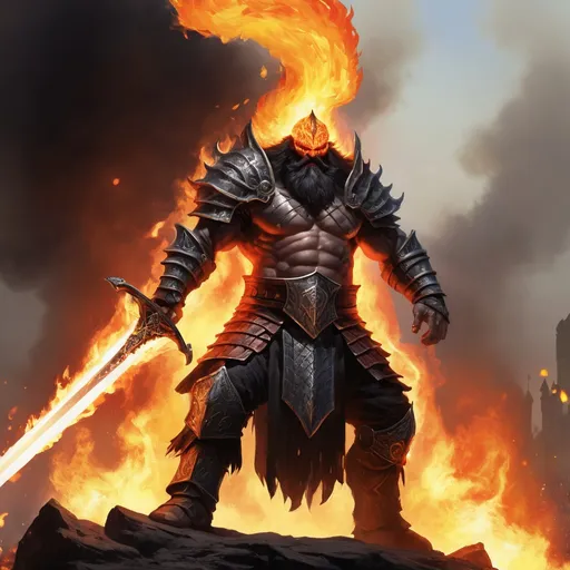 Prompt: D&D fantasy fire giant brandishing flaming black sword