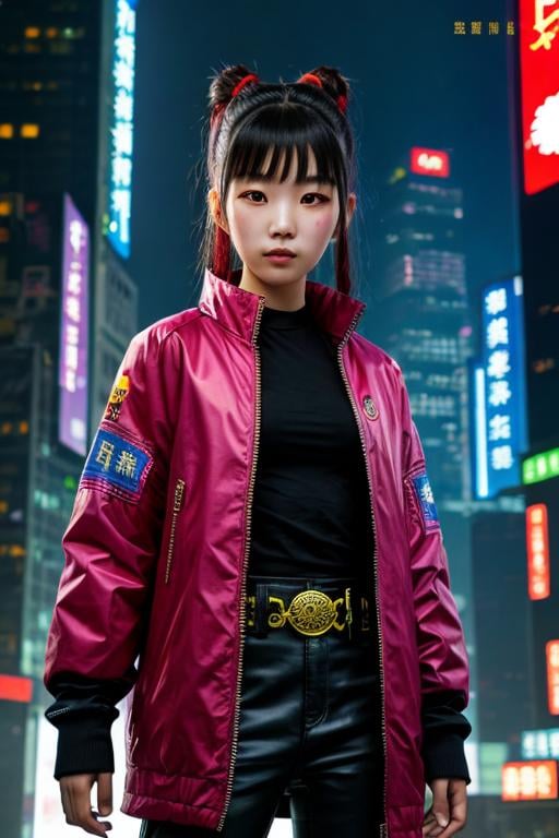 Prompt: Cyberpunk chinese kid girl